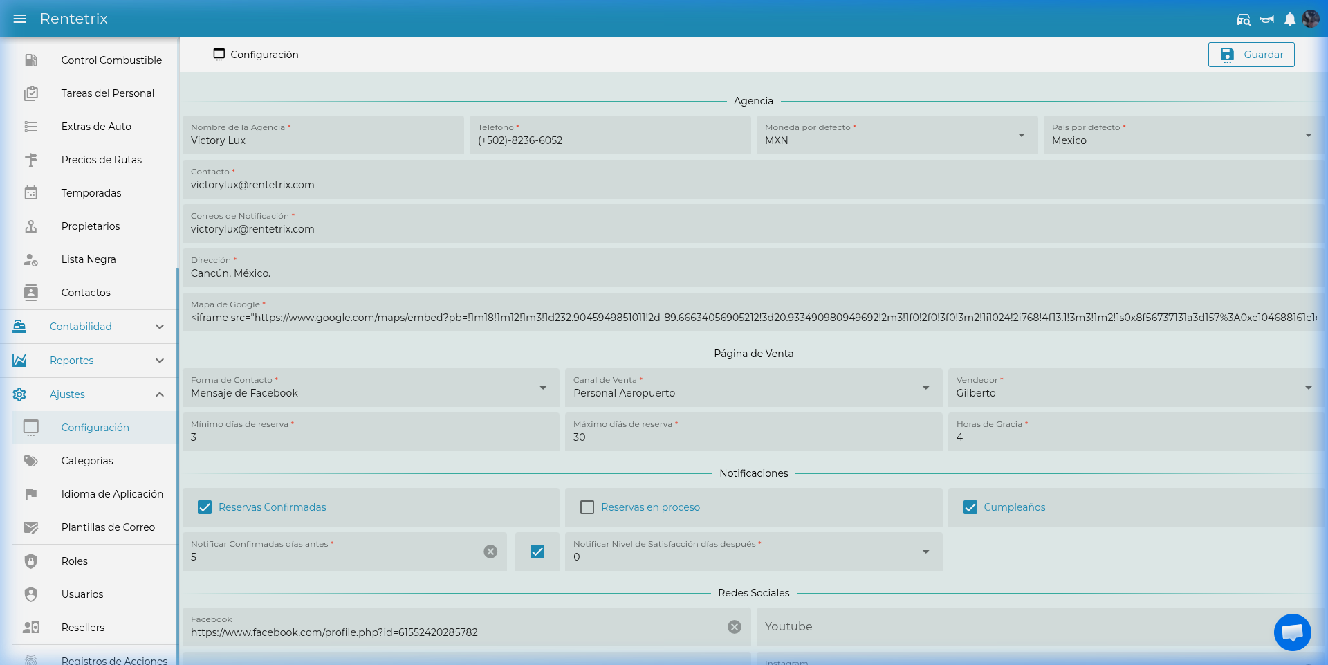 Configuración general de la agencia