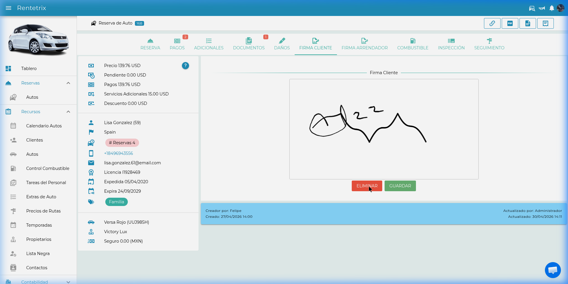 Tab Firma Cliente - Canvas de firma digital