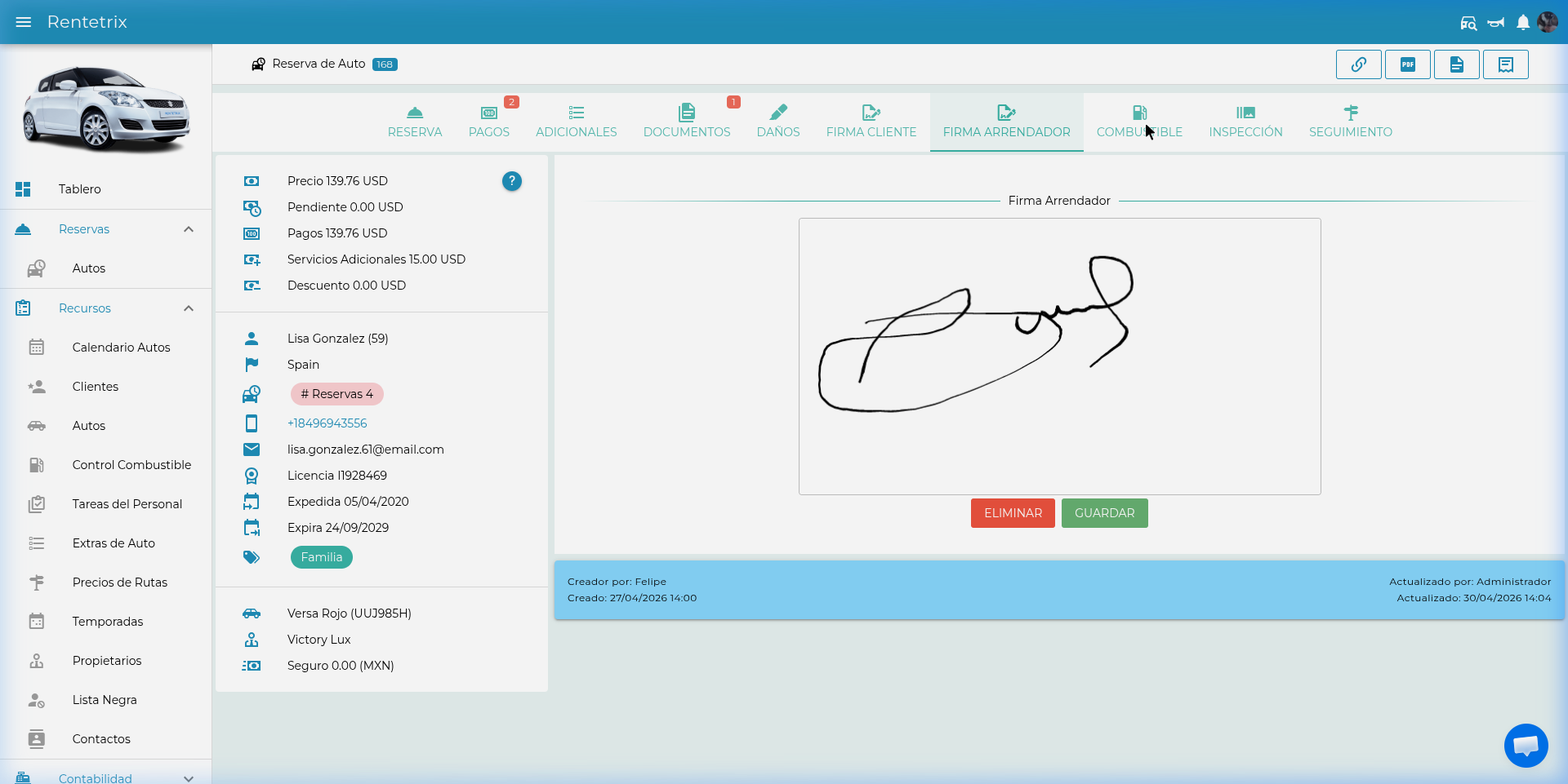 Tab Firma Arrendador - Firma real capturada